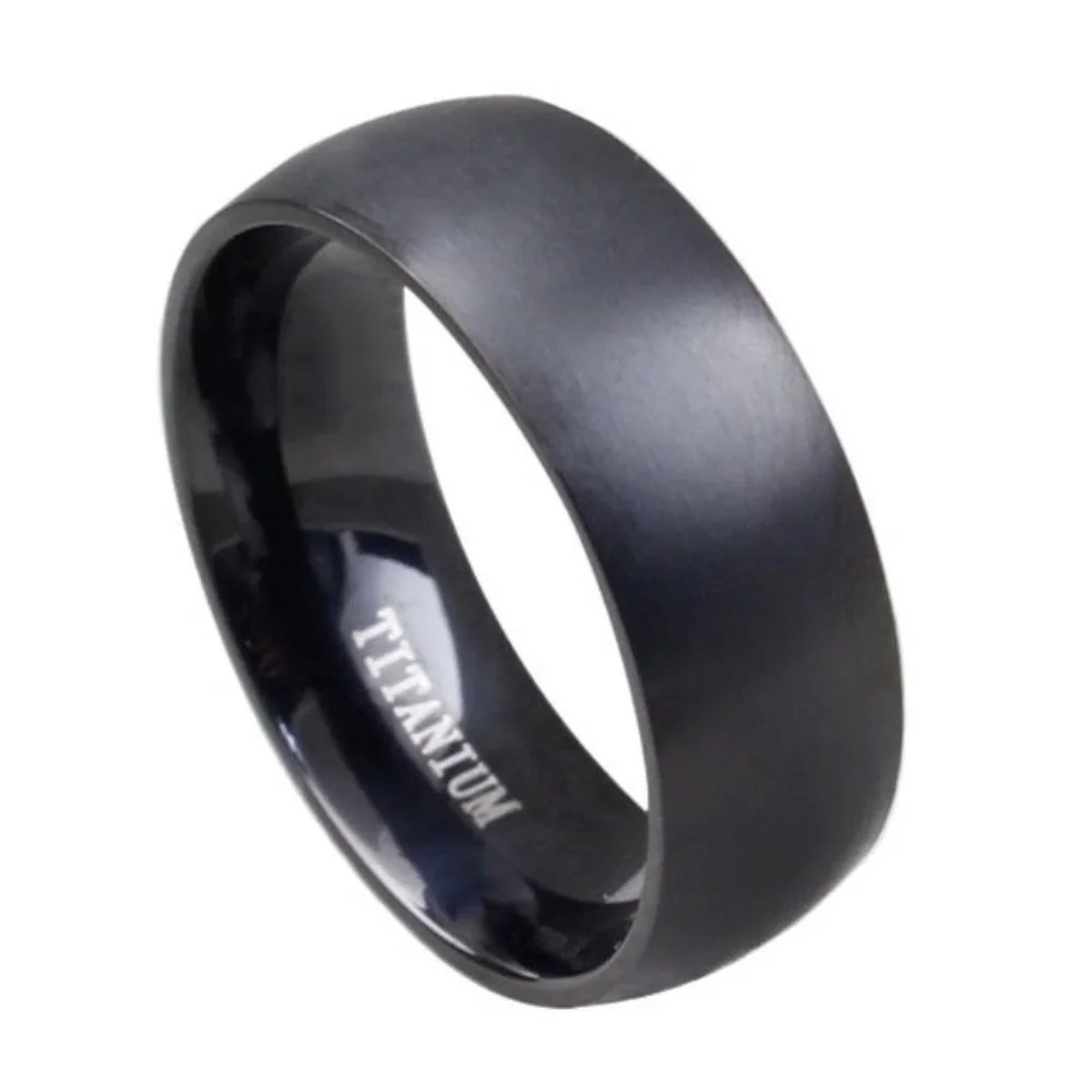 Titanium Matte Wide Basic Blk Gld Band Ring 8-12